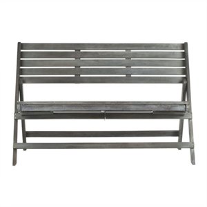Hawthorne Collection Steel and Acacia Wood Folding Bench in Ash Grey