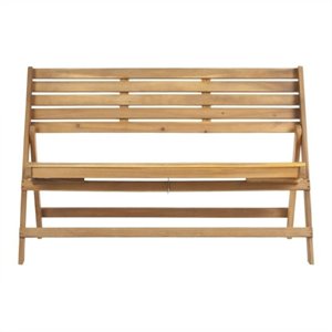 Hawthorne Collection Steel and Acacia Wood Folding Bench in Teak Color