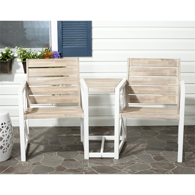Hawthorne Collection Steel and Acacia Wood 2 Seat Bench in White and Oak
