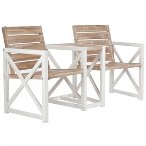 Hawthorne Collection Steel and Acacia Wood 2 Seat Bench in White and Oak