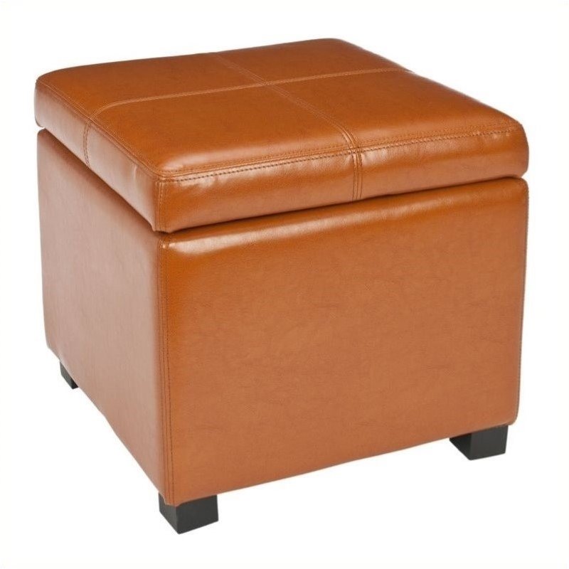 Hawthorne Collection Beech Wood Leather Storage Ottoman in Saddle