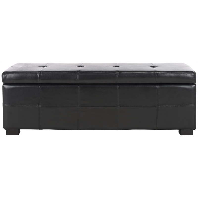 Hawthorne Collection Large Tufted Leather Storage Bench in Black