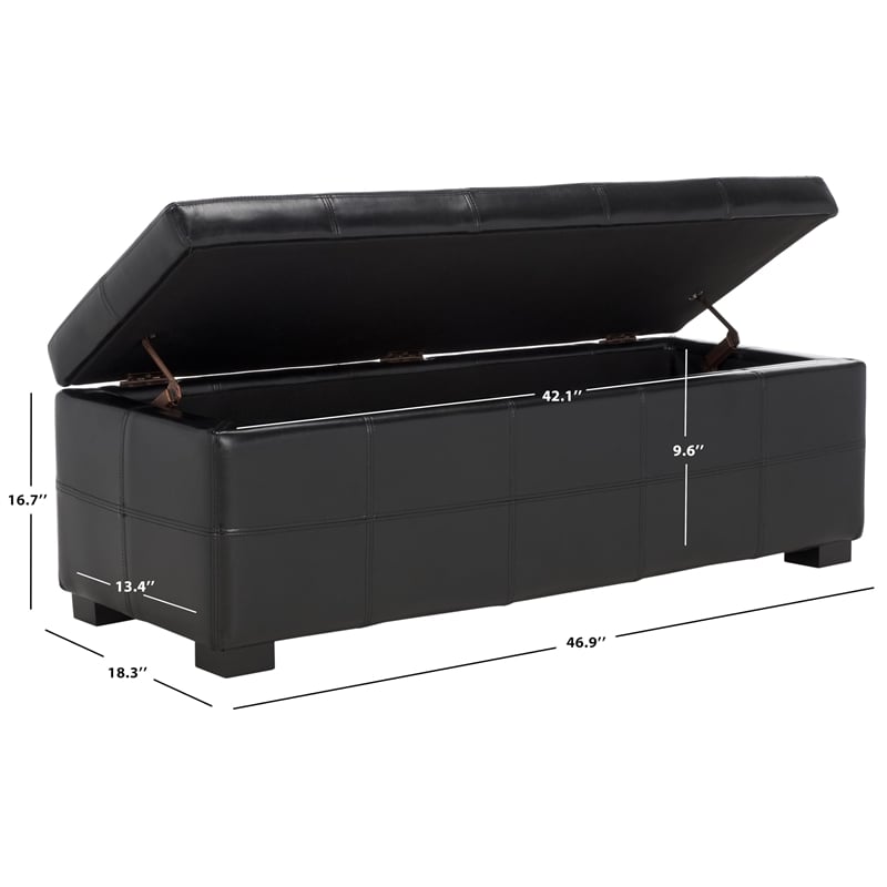 Hawthorne Collection Large Tufted Leather Storage Bench in Black
