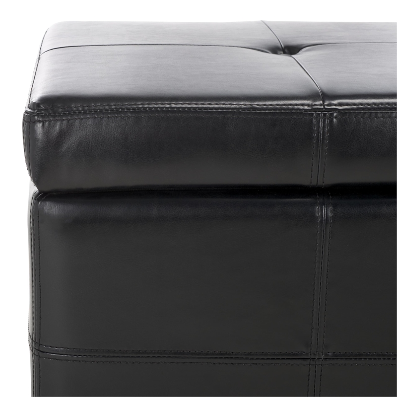 Hawthorne Collection Large Tufted Leather Storage Bench in Black