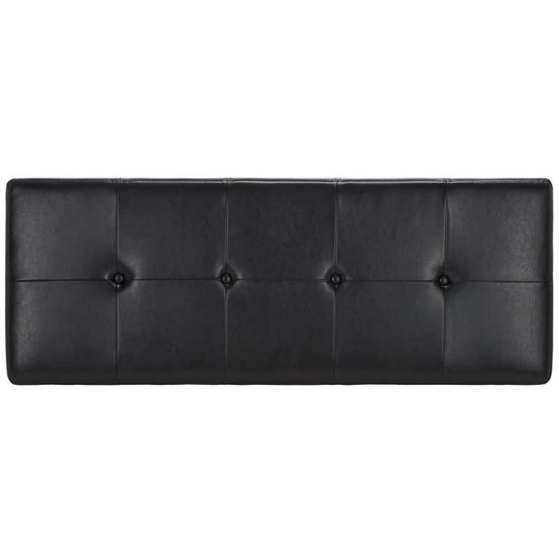 Hawthorne Collection Large Tufted Leather Storage Bench in Black