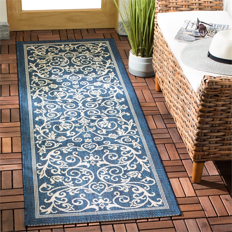 Hawthorne Collection Navy Indoor Outdoor Rug - Runner 2'3