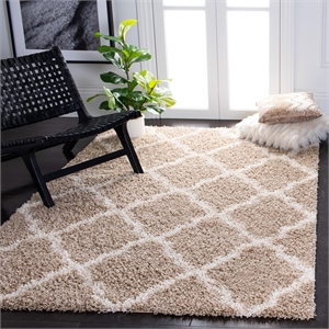 Hawthorne Collection Beige Shag Rug - 5'1&quot x 7'6&quot