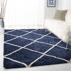 Hawthorne Collection Navy Shag Rug - 5'1&quot x 7'6&quot