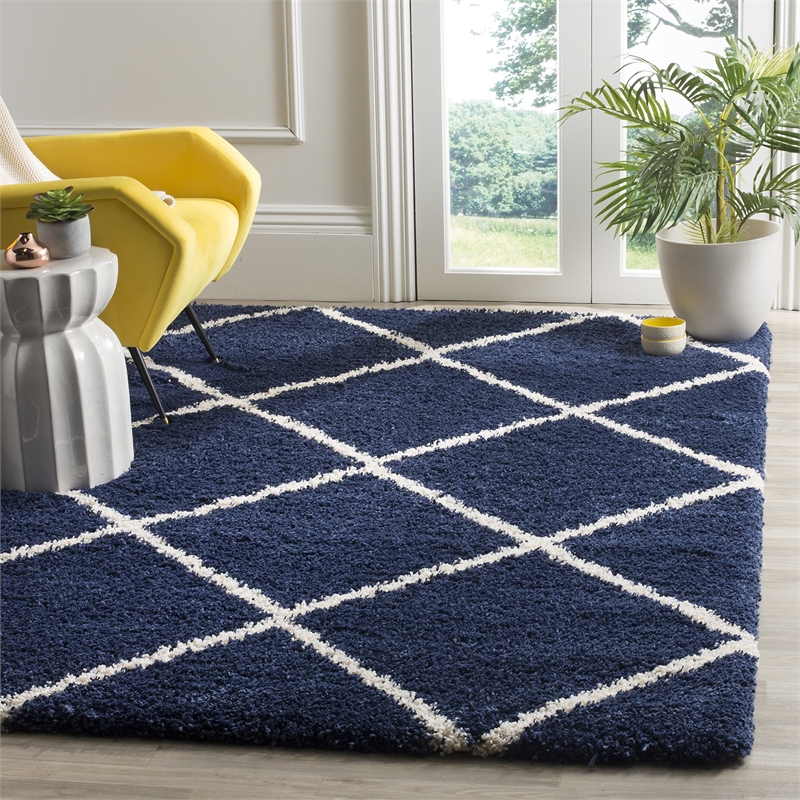Hawthorne Collection Navy Shag Rug - 5'1