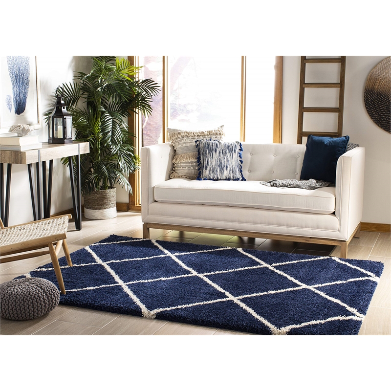 Hawthorne Collection Navy Shag Rug - 5'1