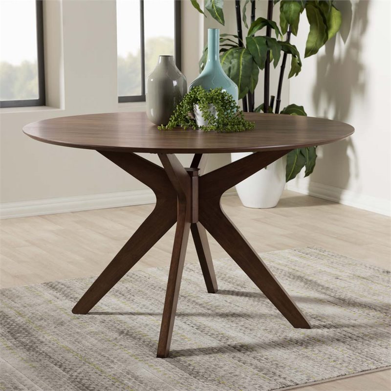 Hawthorne Collections Wood Walnut Brown Dining Table Round Mid-Century 47.24