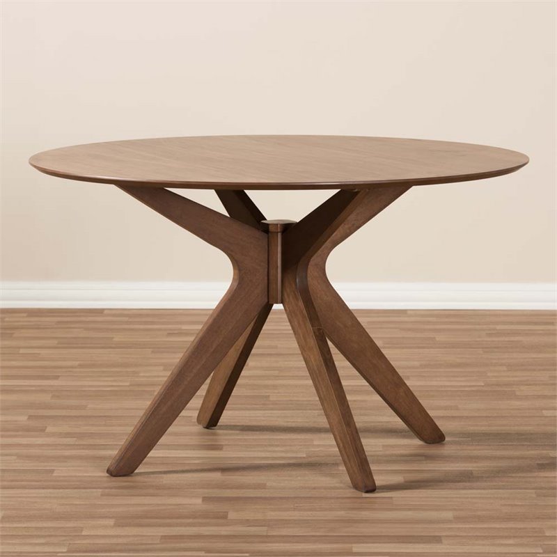 Hawthorne Collections Wood Walnut Brown Dining Table Round Mid-Century 47.24