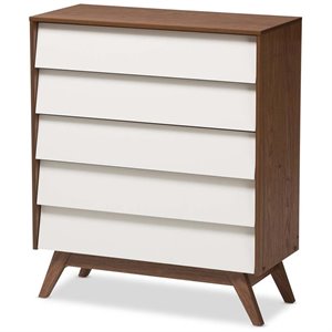 hawthorne collection 5 drawer chest in white and walnut brown