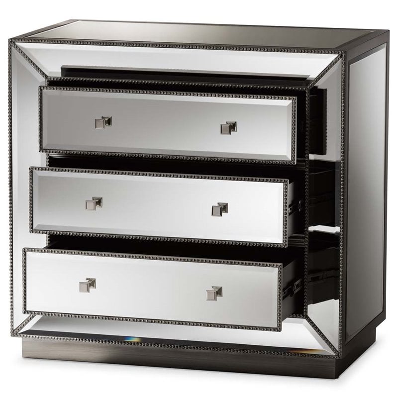 Hawthorne Collections 3-Drawer Mirrored MDF Wood Chest in Gray