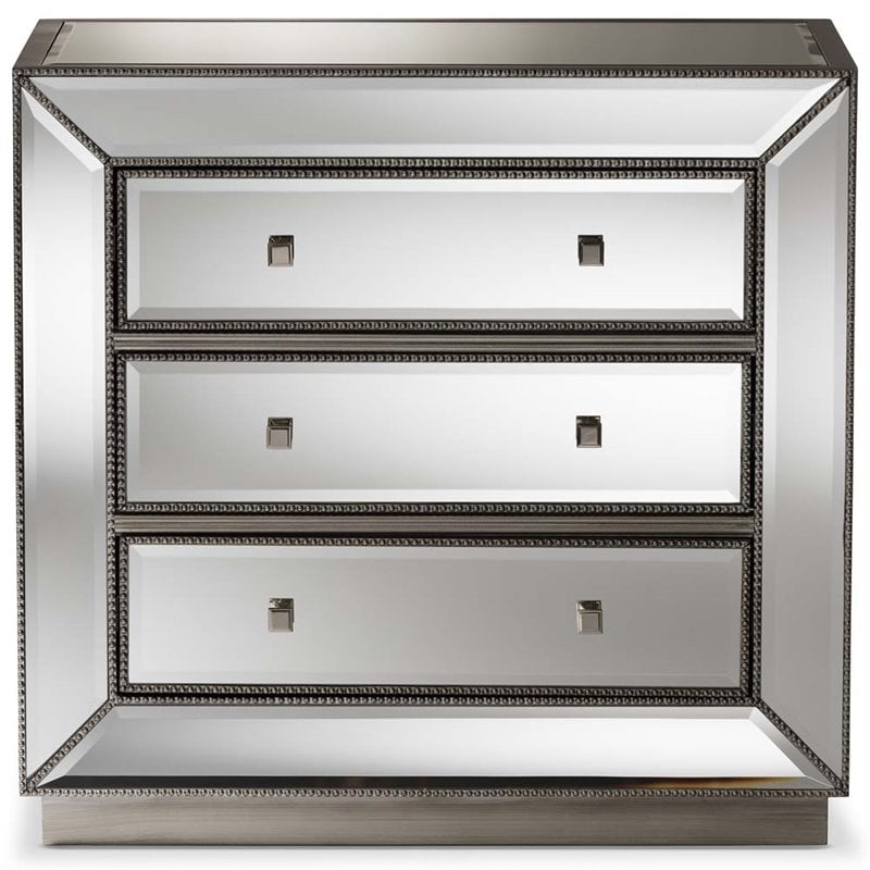 Hawthorne Collections 3-Drawer Mirrored MDF Wood Chest in Gray