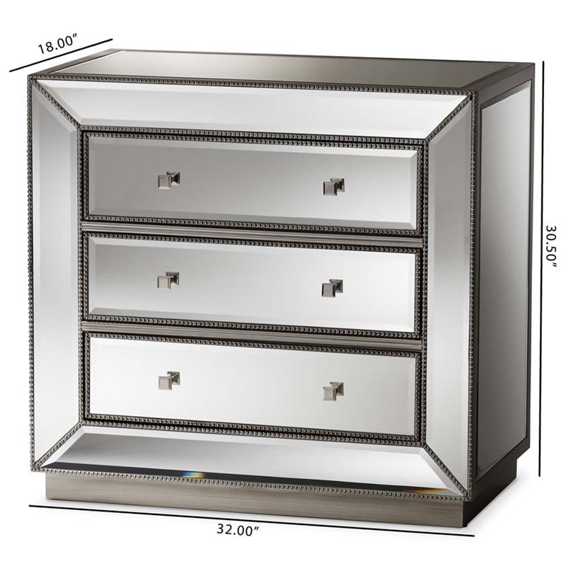 Hawthorne Collections 3-Drawer Mirrored MDF Wood Chest in Gray