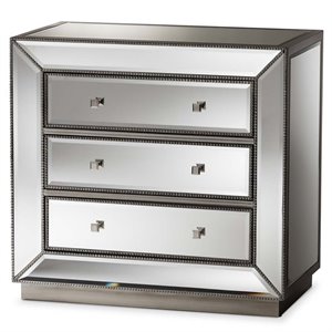 hawthorne collection mirrored 3 drawer chest in silver
