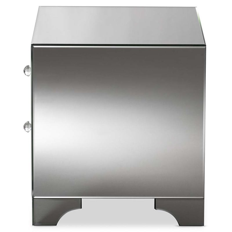 Hawthorne Collection Mirrored 2 Drawer Nightstand in Silver