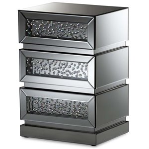 hawthorne collection mirrored 3 drawer nightstand in silver