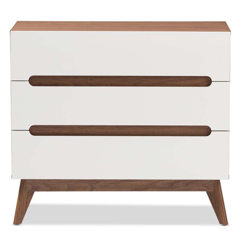 Hawthorne Collections Mid-Century 3-Drawer Wood Chest in White/Walnut