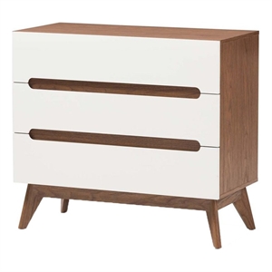 Hawthorne Collections Mid-Century 3-Drawer Wood Chest in White/Walnut