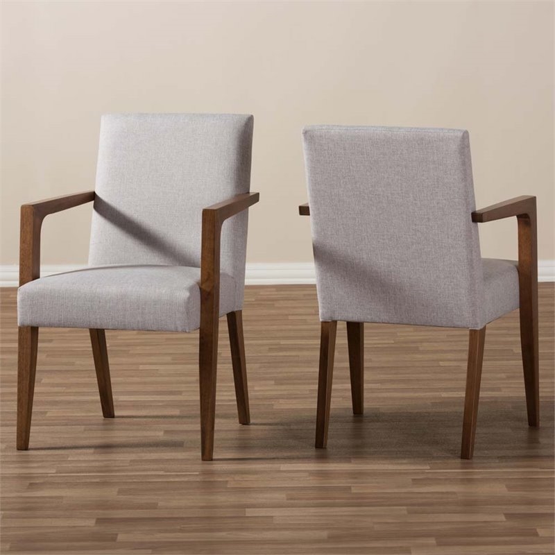Hawthorne Collections Mid-Century Solid Wood Arm Chair in Beige (Set of 2)
