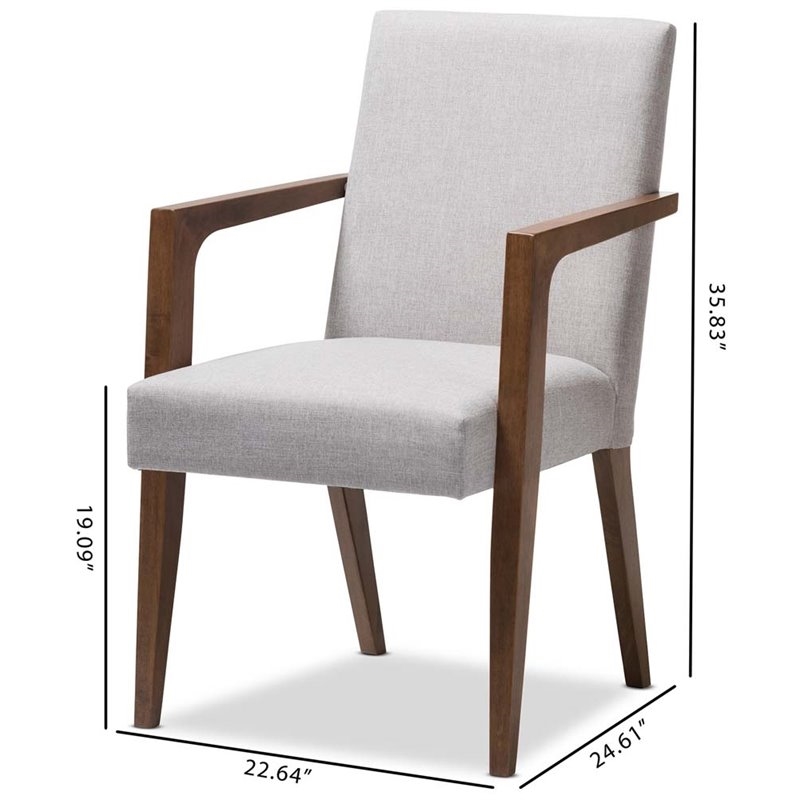Hawthorne Collections Mid-Century Solid Wood Arm Chair in Beige (Set of 2)
