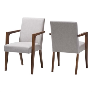 Hawthorne Collections Mid-Century Solid Wood Arm Chair in Beige (Set of 2)