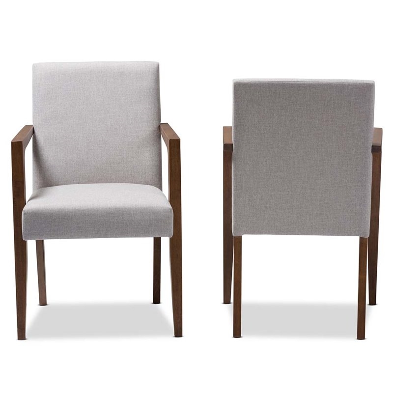 Hawthorne Collections Mid-Century Solid Wood Arm Chair in Beige (Set of 2)