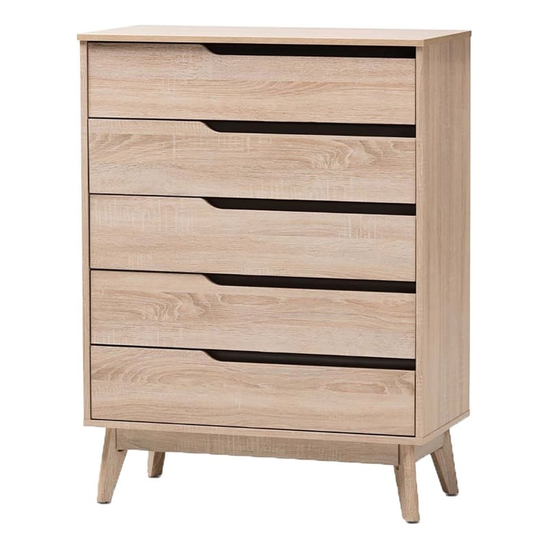 Hawthorne Collections 5-Drawer Wood Chest in Light Brown/Gray