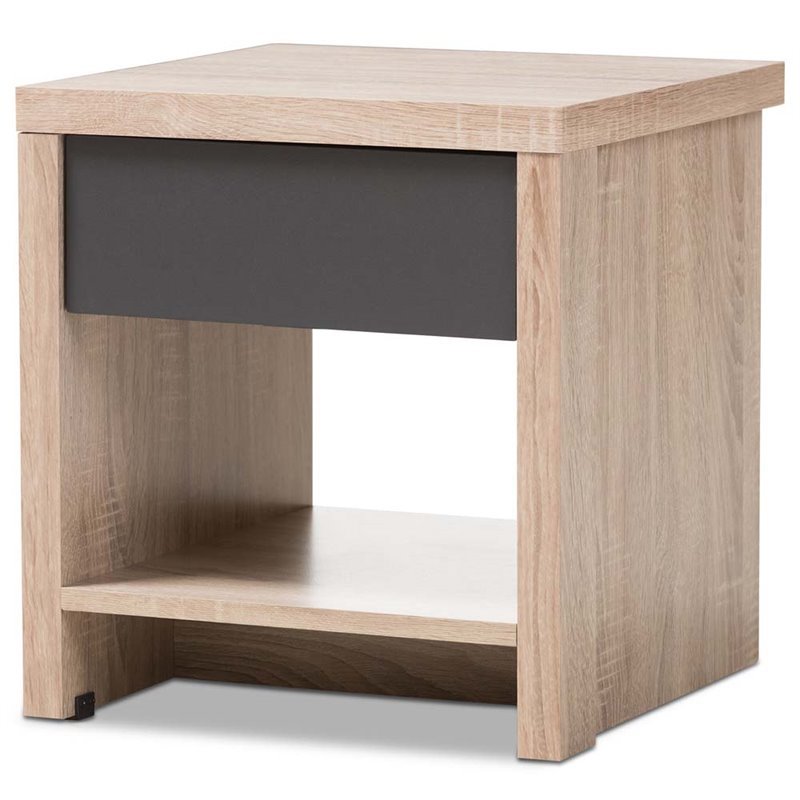 Hawthorne Collection 1 Drawer Wood Nightstand In Light Brown And Hawthorne Collection 1 Drawer Wood Nightstand In Light Brown And Gray