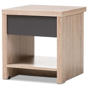 hawthorne collection 1 drawer wood nightstand in light brown and gray