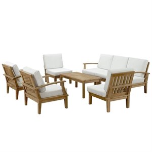 Hawthorne Collection 8-Piece Solid Teak Wood Patio Sofa Set in Natural/White