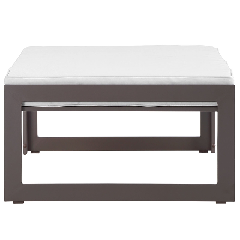 Hawthorne Collection Outdoor Patio Ottoman in Brown and White