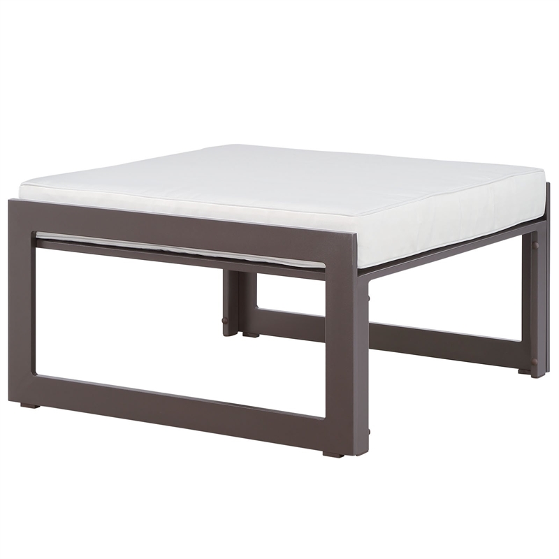 Hawthorne Collection Outdoor Patio Ottoman in Brown and White