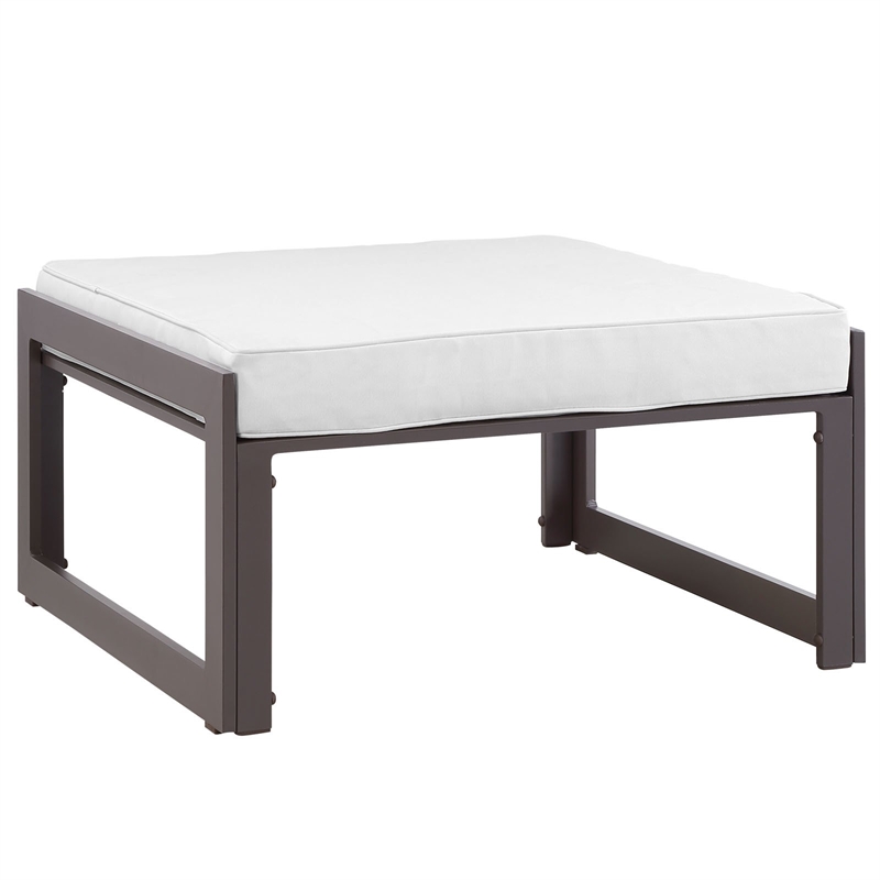 Hawthorne Collection Outdoor Patio Ottoman in Brown and White