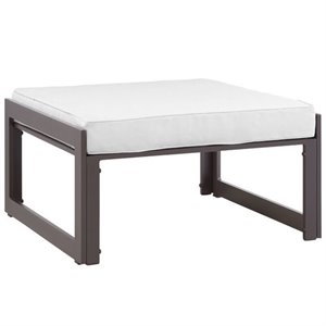 Hawthorne Collection Outdoor Patio Ottoman in Brown and White