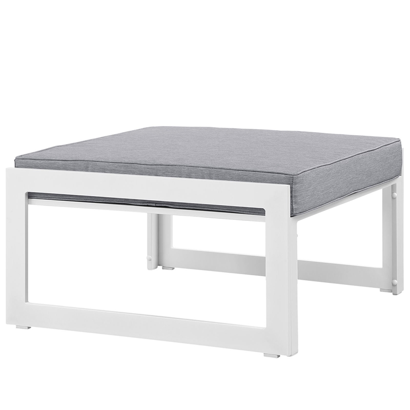 Hawthorne Collection Outdoor Patio Ottoman in White and Gray