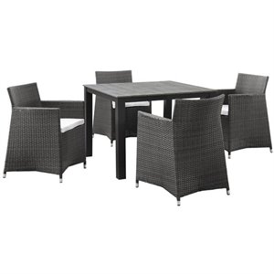 Hawthorne Collection 5 Piece Outdoor Dining Set in Brown and White