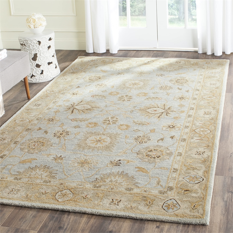Hawthorne Collection 4' X 6' Hand Tufted Wool Rug in Light Blue and Sage
