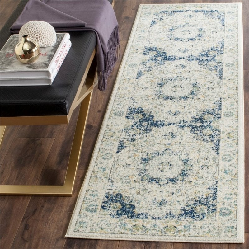Hawthorne Collection 3' X 5' Power Loomed Rug in Ivory and Blue