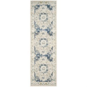 Hawthorne Collection 3' X 5' Power Loomed Rug in Ivory and Blue