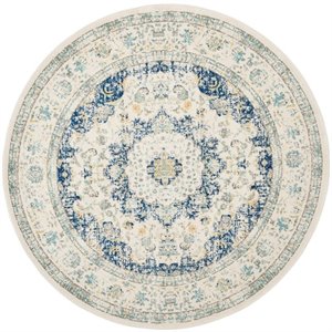 Hawthorne Collection 5' Round Power Loomed Rug in Ivory and Blue