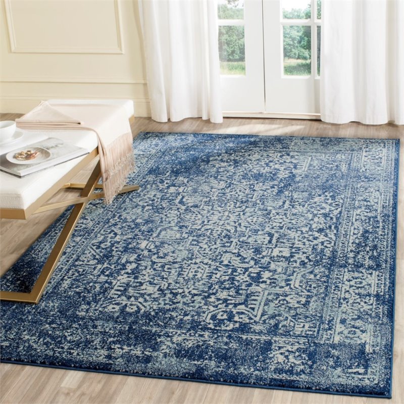 Hawthorne Collection 9' X 12' Power Loomed Rug in Navy and Ivory