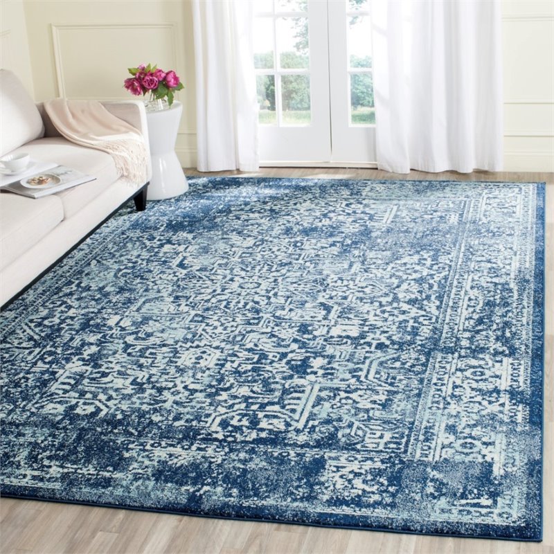 Hawthorne Collection 9' X 12' Power Loomed Rug in Navy and Ivory