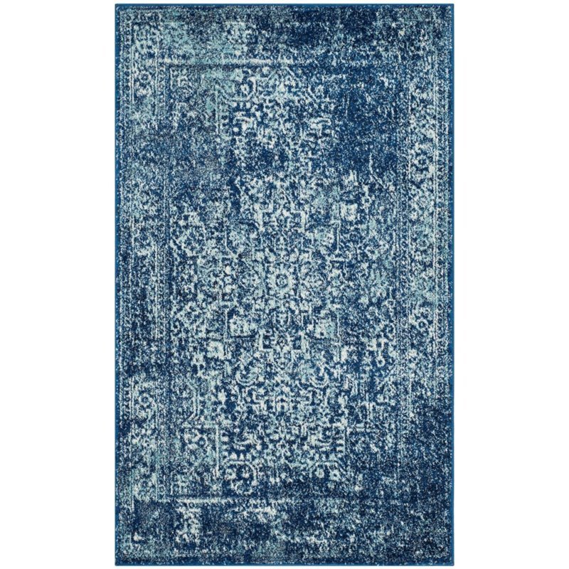 Hawthorne Collection 9' X 12' Power Loomed Rug in Navy and Ivory