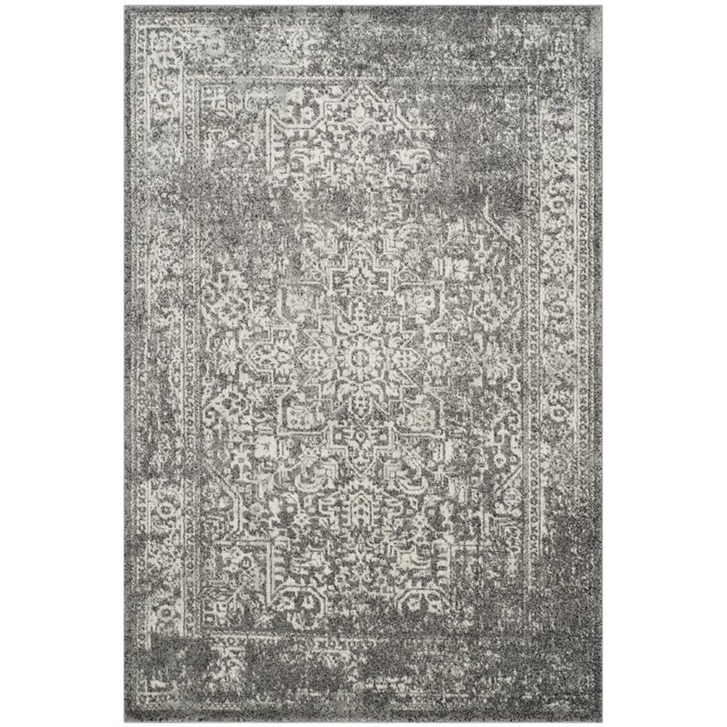 Hawthorne Collection 3' X 5' Power Loomed Rug in Gray and Ivory