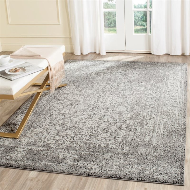 Hawthorne Collection 3' X 5' Power Loomed Rug in Gray and Ivory