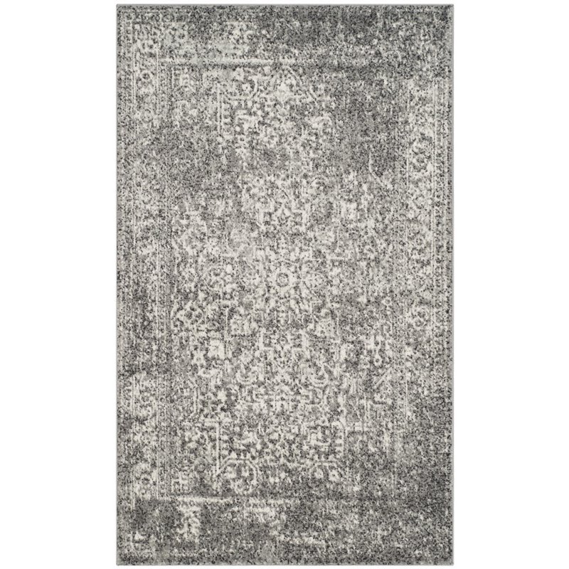 Hawthorne Collection 3' X 5' Power Loomed Rug in Gray and Ivory