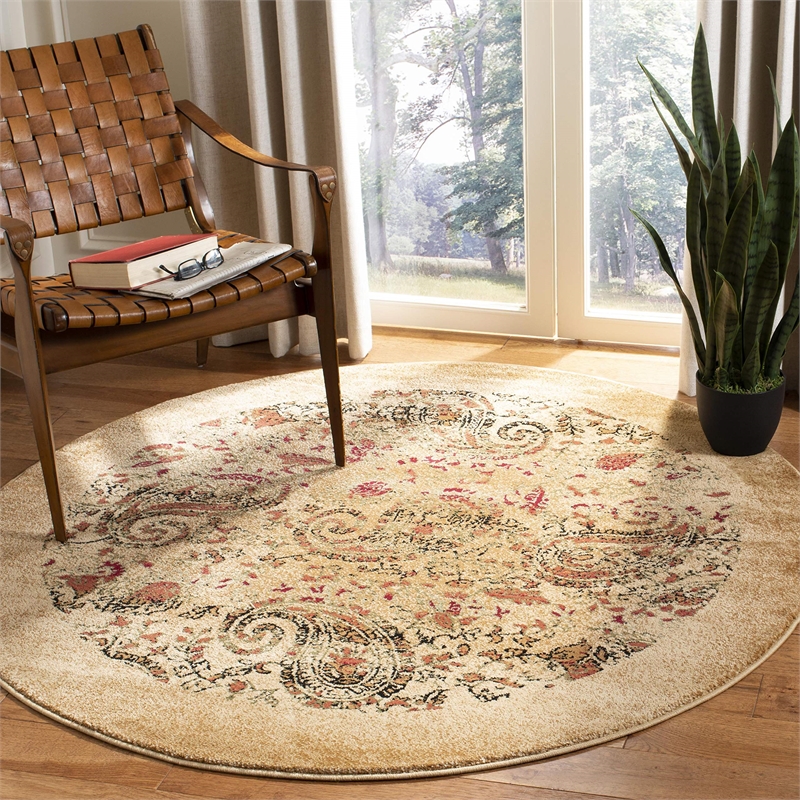 Hawthorne Collection 4' Round Power Loomed Rug in Beige